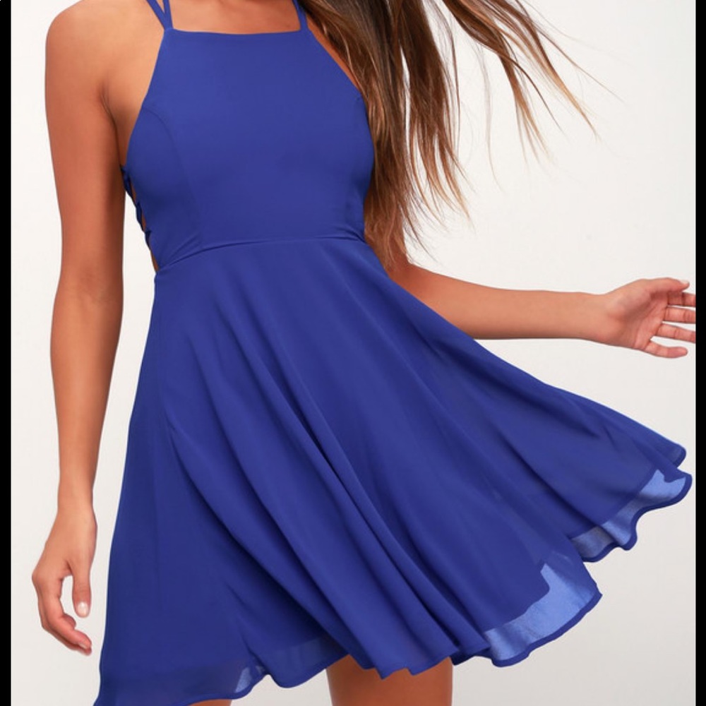 lulus blue strappy mini dress